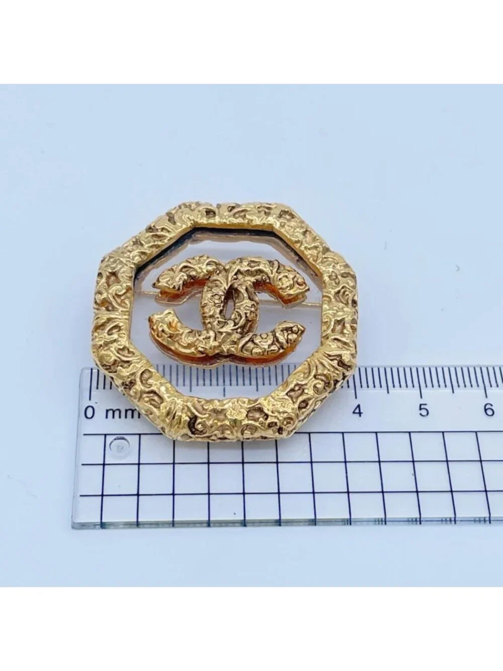 Chanel Brooch CC Logo Lava Gold